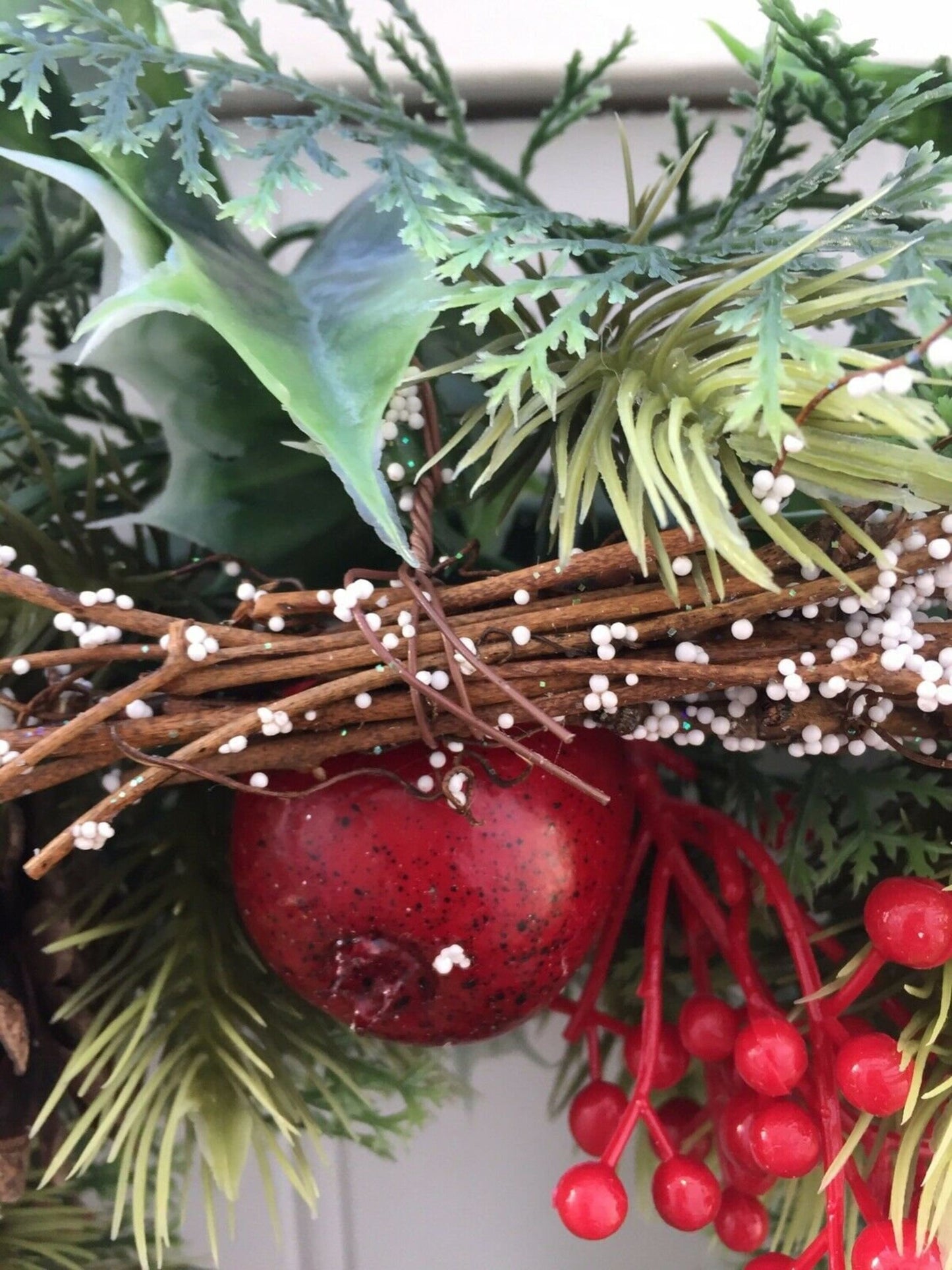 Large Artificial Christmas Wreath with Holly, Poinsettias, Berries, Cones and Fruit