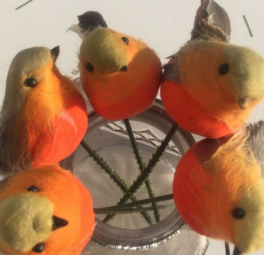 5 Artificial Robin Christmas Picks