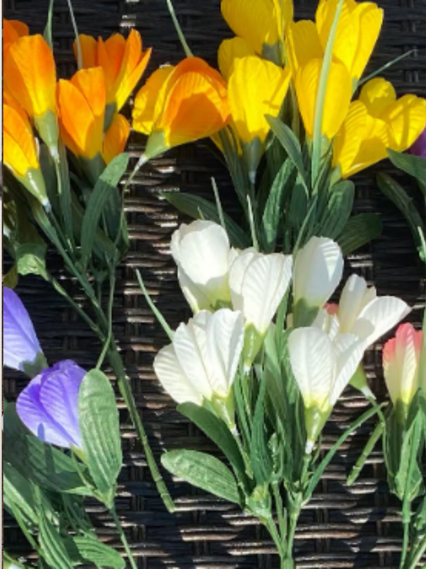 6 Artificial Flowers Silk Crocus Bunches in Mixed  Colours