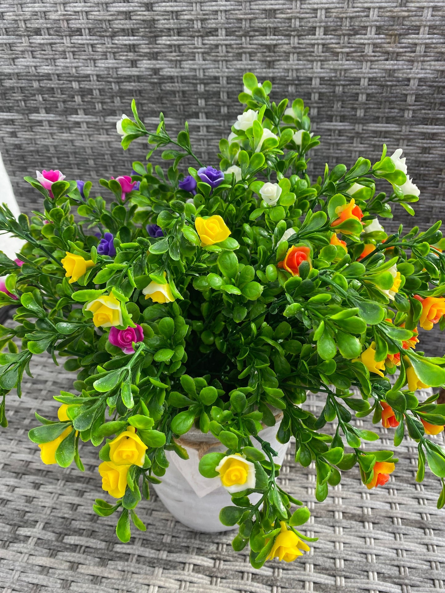 Plastic Flowers Min Roses Bunches x 5 Bushes Assorted Colours Garden Decor Grave Flowers Hanging Baskets Planters free Postage