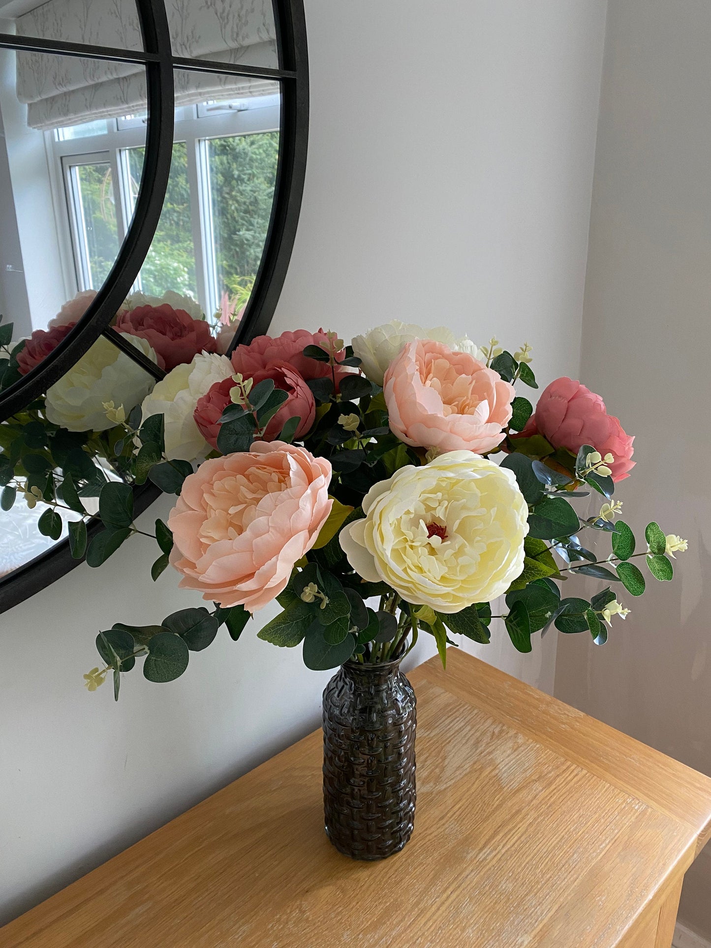 Faux Silk Peonies Terracotta Peach and Cream Shades 9 Peonies 5 Eucalyptus Home Decor Wedding Gift Wedding Long Stems Luxury Free Postsge