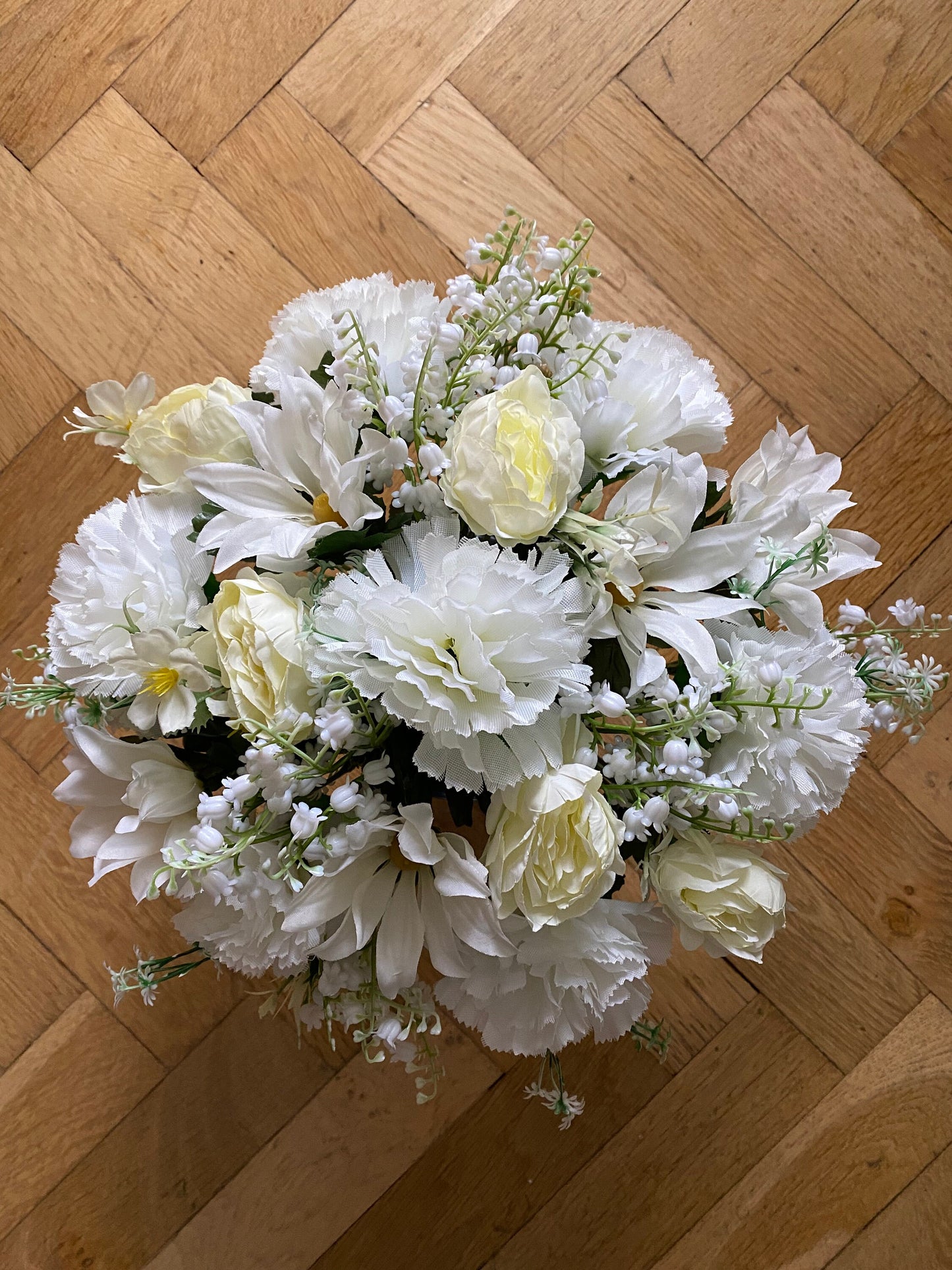 Artificial Flower Grave Pot Arrangement Lilly of the Valley Design