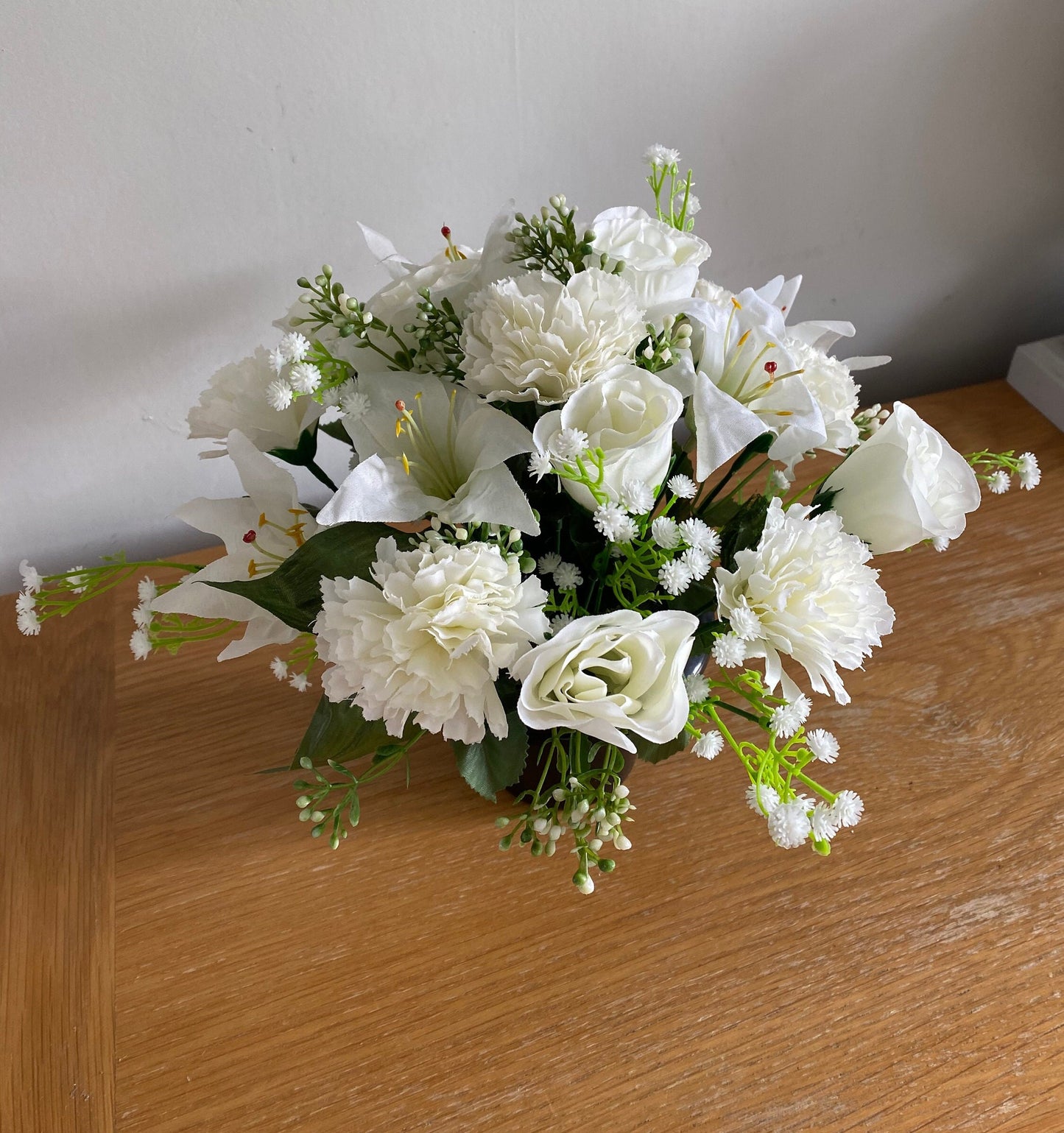 Artificial Lily Rose and Carnation Graveside Flower Arrangement