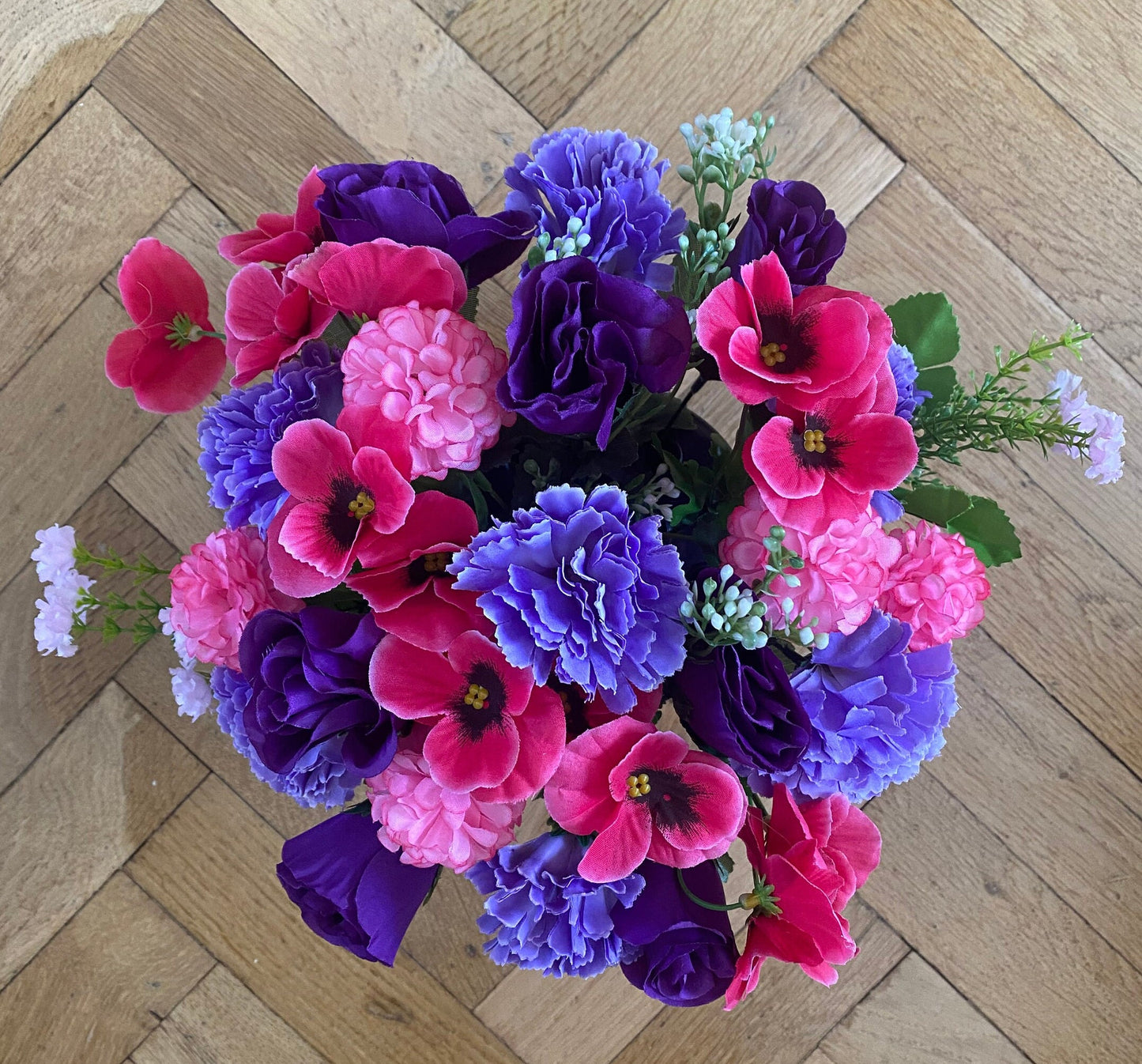 Artificial flower Graveside Arrangement Pink and Lilac Carnations Roses & Daisies