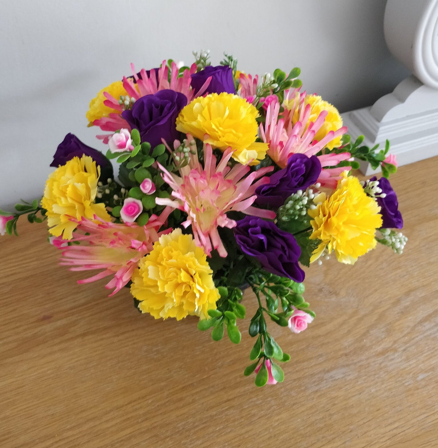 Artificial Silk Carnation Chrysanthamum and Rose Graveside Flower Arrangement