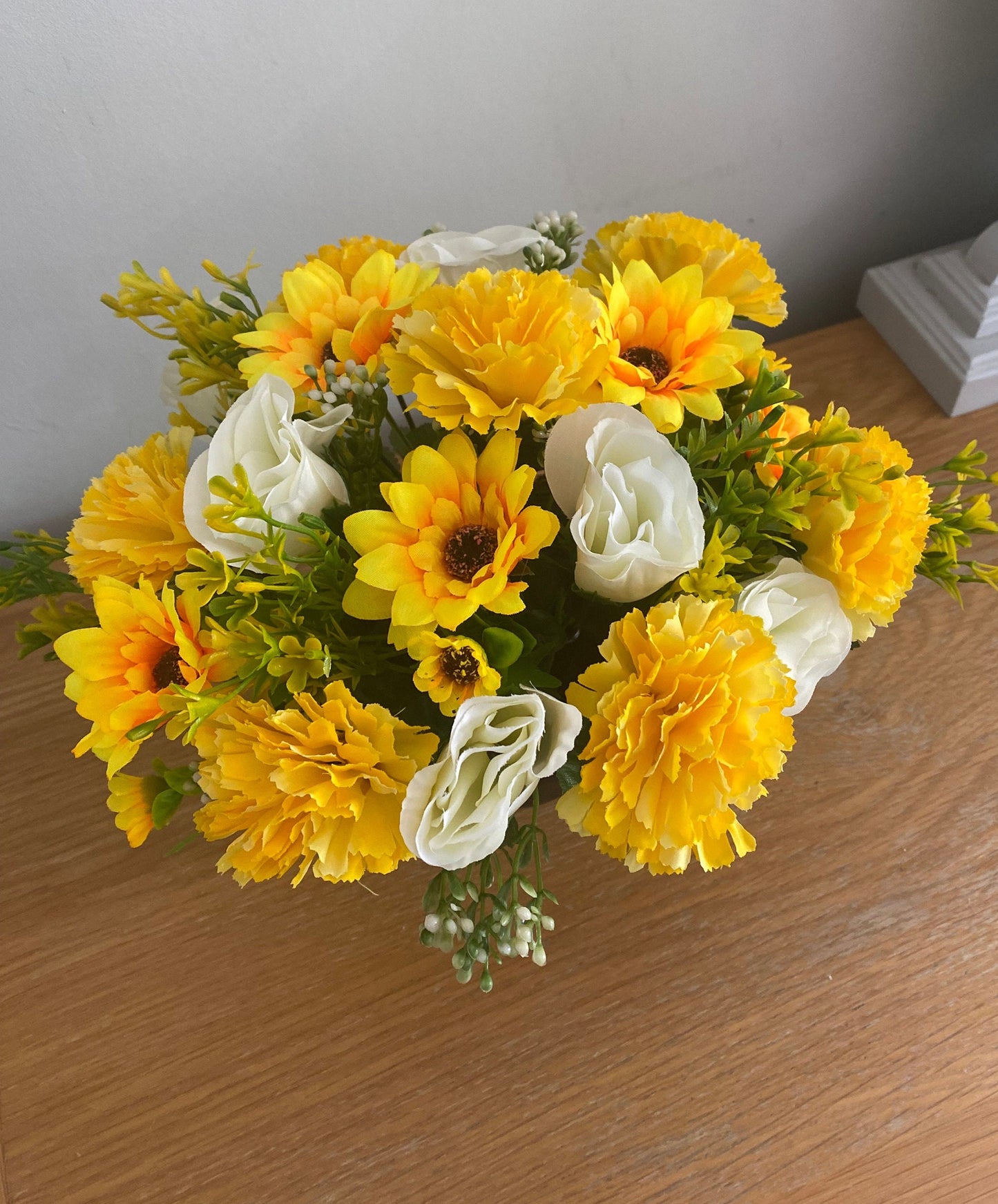 Artificial Flower Sunflower and Rose Grave Pot Arrangement
