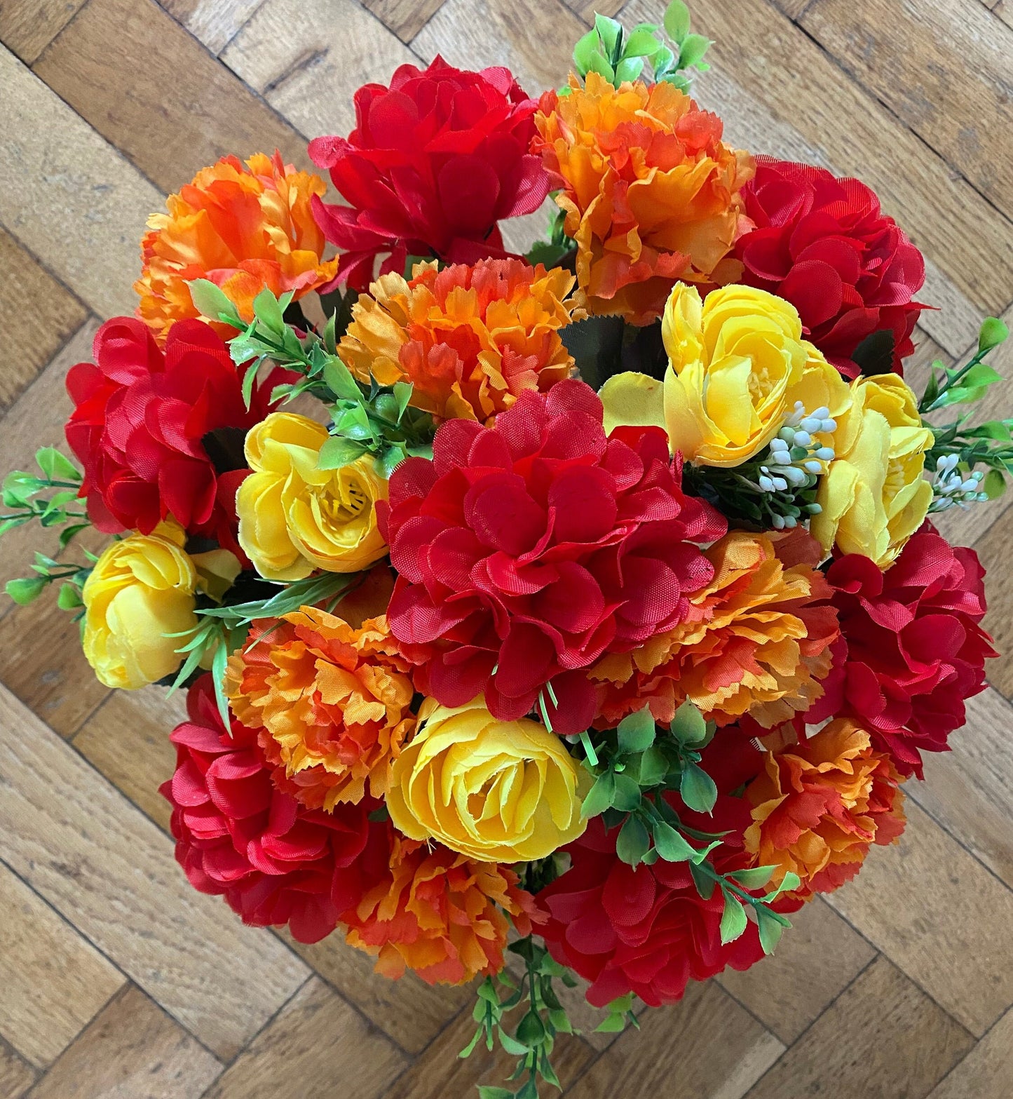 Artificial Flower Grave Silk Flower Arrangement Autumn Colours Orange Red Yellow Shades