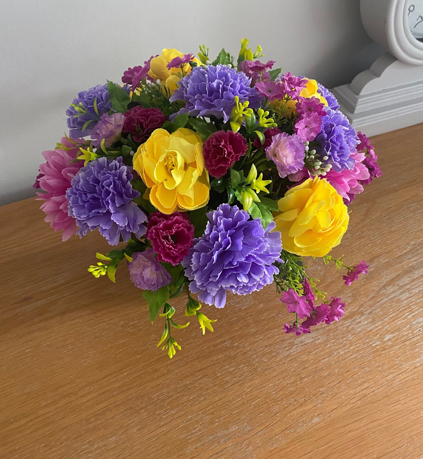 Grave Flower Arrangement with Cemetery Pot Carnations Pansies Roses Handmade Silk Flowers Imitation Flowers Memorial Flowers Free Postage