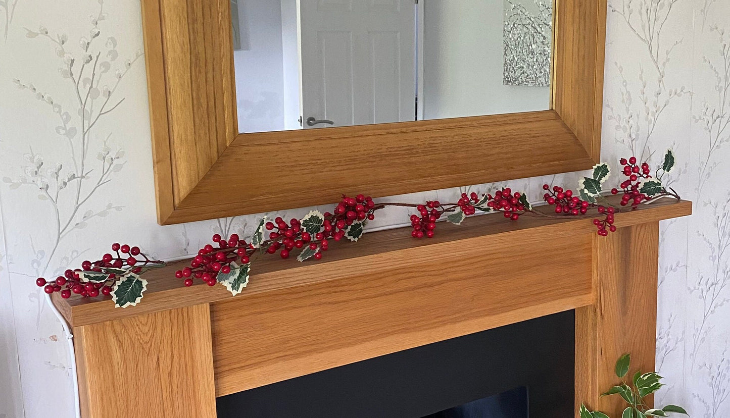 Christmas Holly Berry Garland 5 ft Length Christmas Foliage Garland Christmas Decorations Holly Berry Christmas Bunting Festive Decor