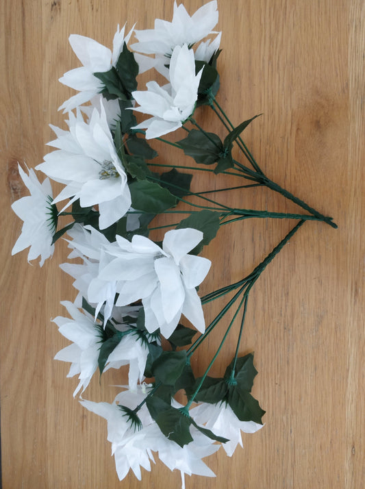 Artificial Flowers 3 White Christmas Poinsettia Bushes - 30 CM  - 21 Heads