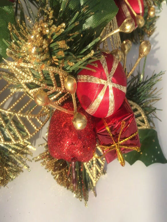 4 Christmas Picks  - Red and Gold Apple Leaf and Parcels