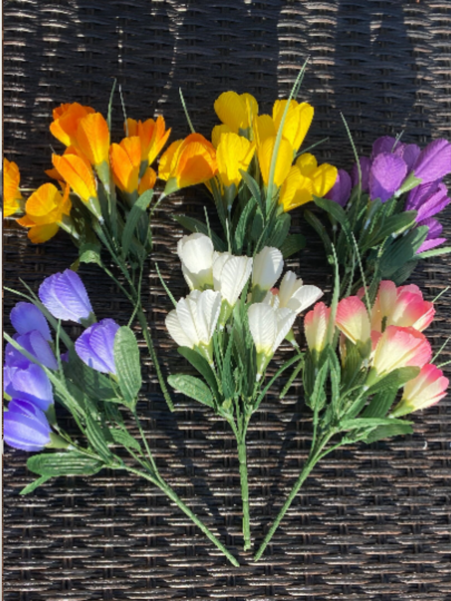 6 Artificial Flowers Silk Crocus Bunches in Mixed  Colours