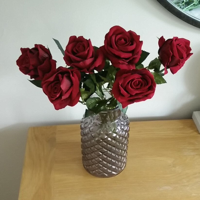 6 Artificial Red Rose 53cm Stems