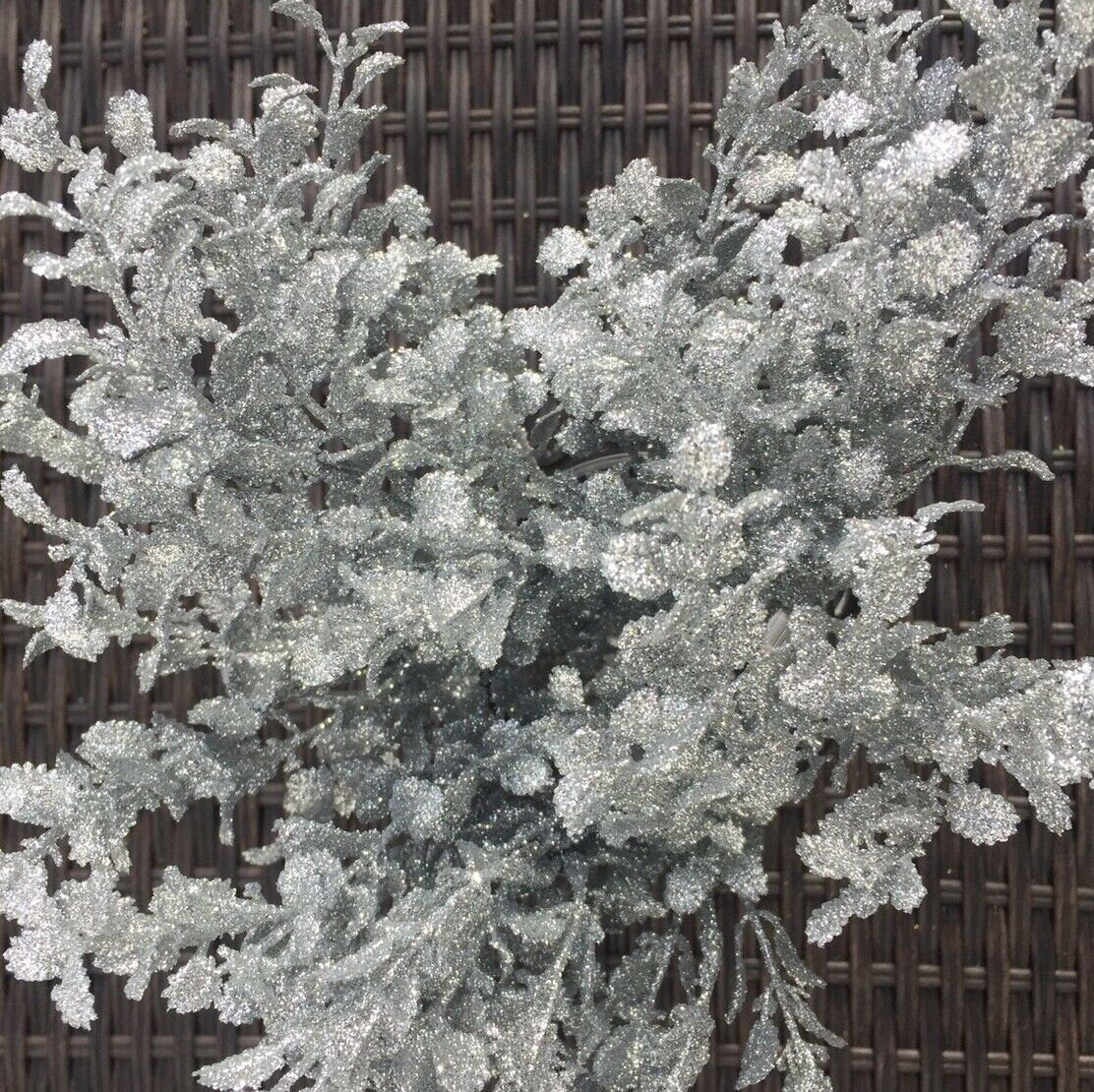 Artificial Flowers 3 Bunches of Silver Glittered Eucalyptus