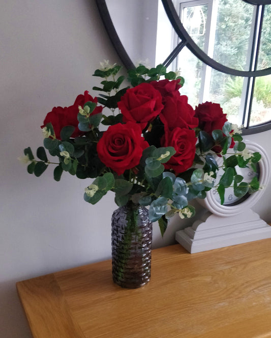 Red Rose and Eucalyptus Mixed Bouquet