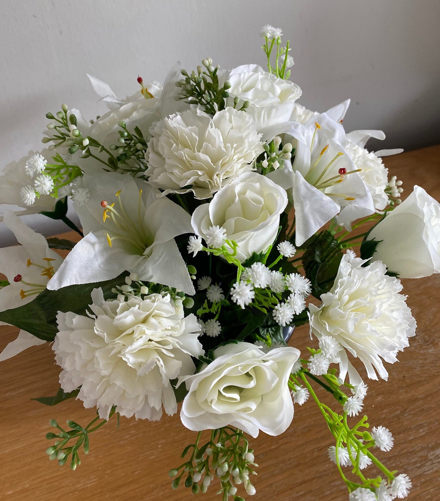 Artificial Lily Rose and Carnation Graveside Flower Arrangement