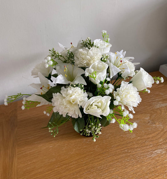 Artificial Lily Rose and Carnation Graveside Flower Arrangement