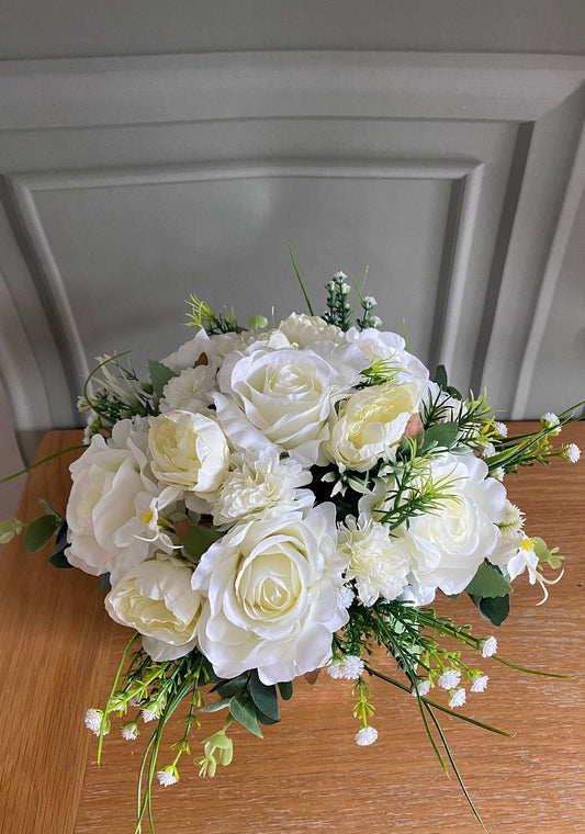 Faux Silk Flower Arrangement in a Rose Gold Glass Pot Handmade Home Decor Wedding Anniversary Birthday Gift Free Postage