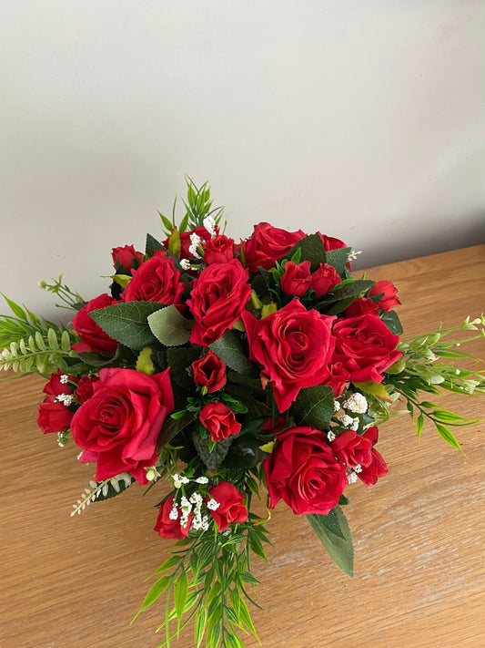 Artificial Flower Graveside Flower Arrangement in Luxury Red Roses