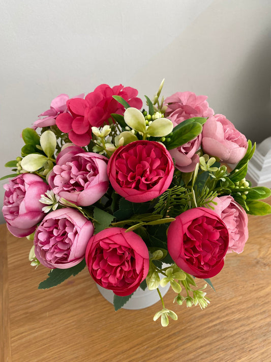 Faux Silk Peony and Hydrangea Mixed Bunches Silk Flowers 15 Stems Free Postage