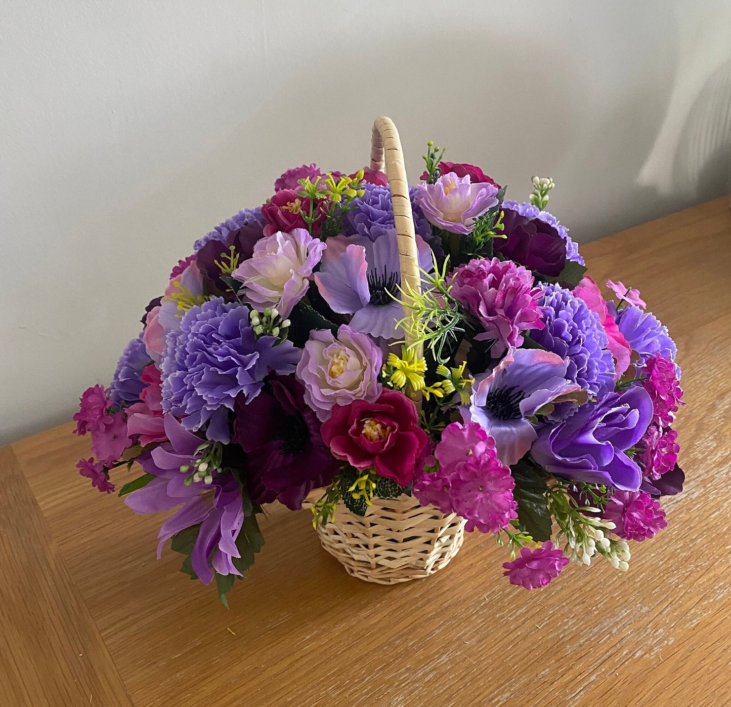 Artificial Flower Country Basket Flower Arrangement in shades of Purples and Lilacs