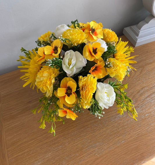 Crematorium Flowers Graveside Flower Tribute Yellow Flowers Carnations Camelia Pansies and Mimosa Lovingly Handmade to Order