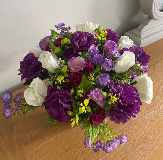 Artificial Silk Flower Grave Pot Arrangement, Handmade for Crematorium, Memorial and Gravesides Free Postage