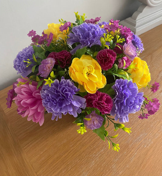 Grave Flower Arrangement with Cemetery Pot Carnations Pansies Roses Handmade Silk Flowers Imitation Flowers  Memorial Flowers Free Postage