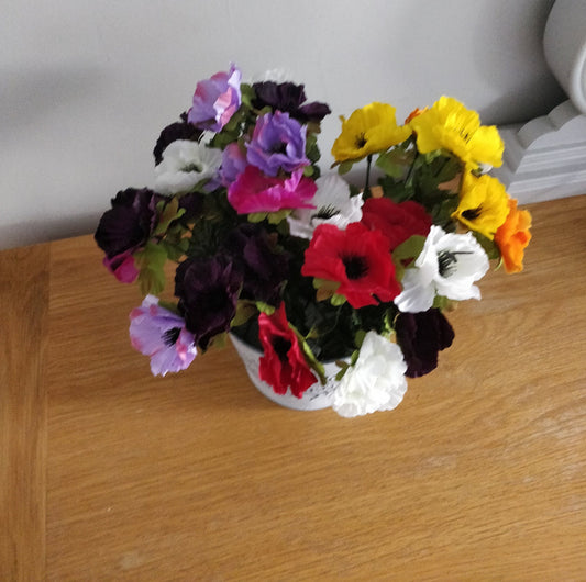 Artificial silk faux flowers 5 x Anemone Bunches Home Garden Grave FREE POSTAGE